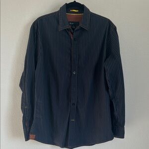 Blue Pronto Uomo Shirt Blue Striped Buttoned Top Dress-up Western Sz L
